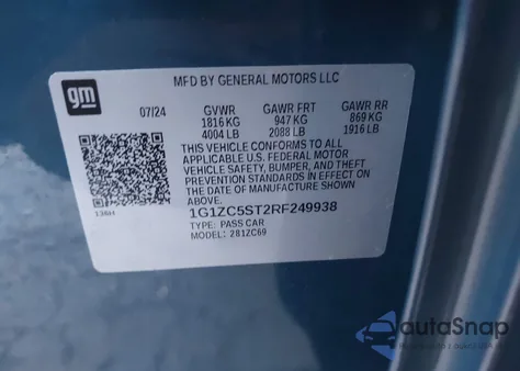 2024 Chevrolet Malibu Fwd 1Fl from USA, damaged, VIN 1G1ZC5ST2RF249938